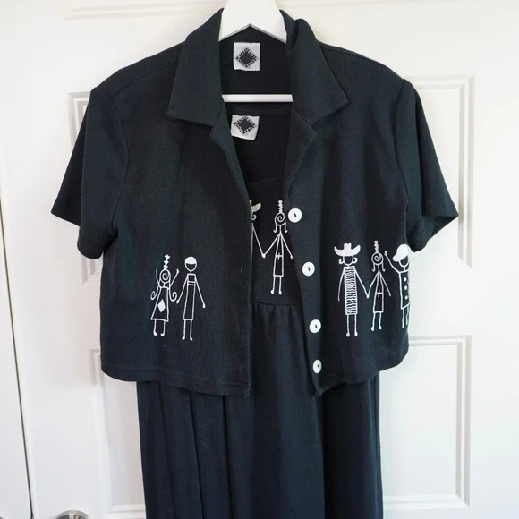 California Concepts Summer Fun Maxi‎ Dress & Jacket, Black White Graphic - Picture 1 of 8